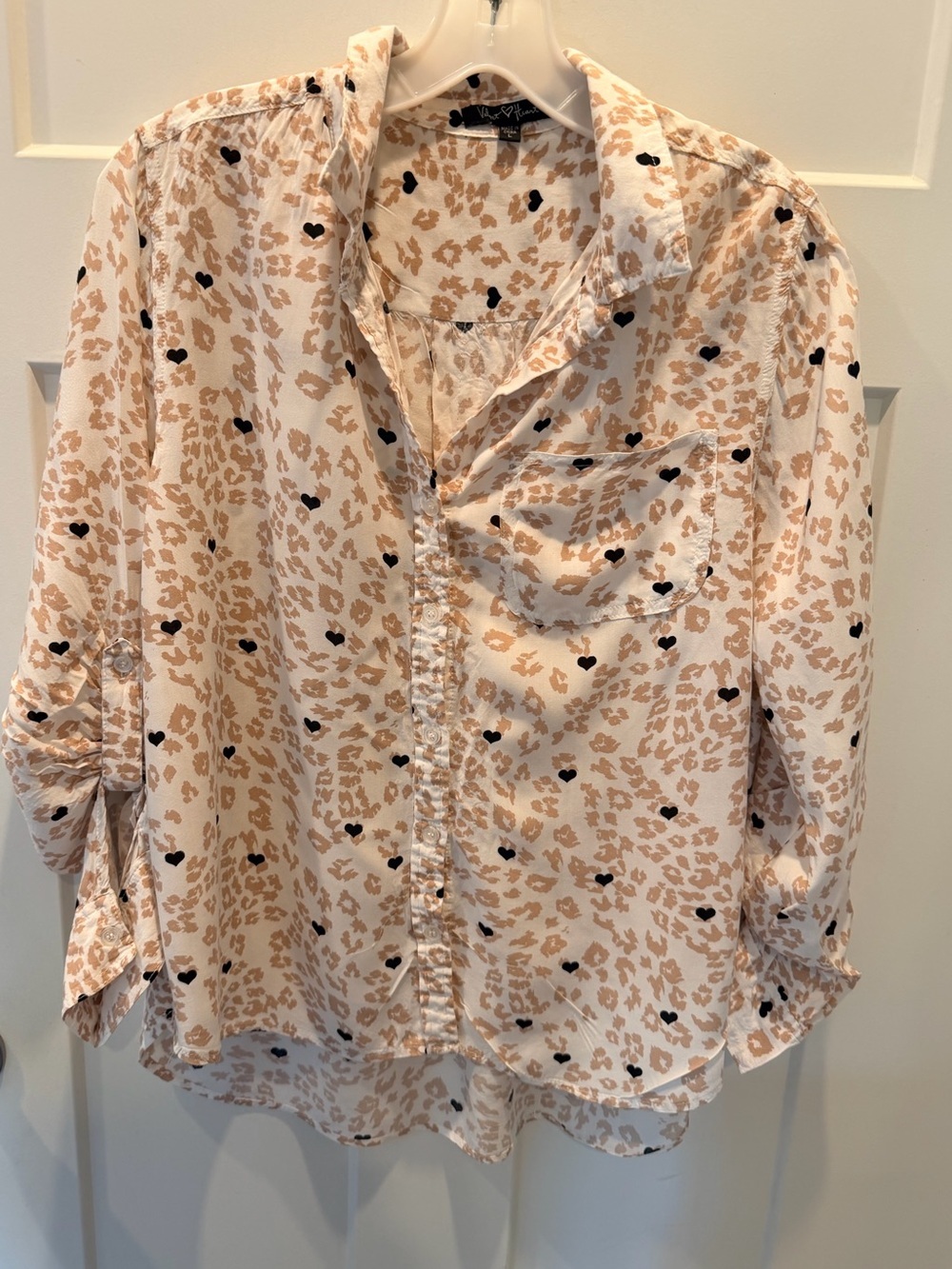Velvet Heart Leopard Heart Print Button Front Blouse Large
